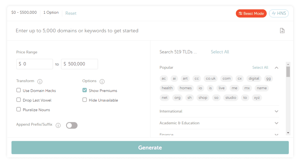 Namecheap domain name filtering tools