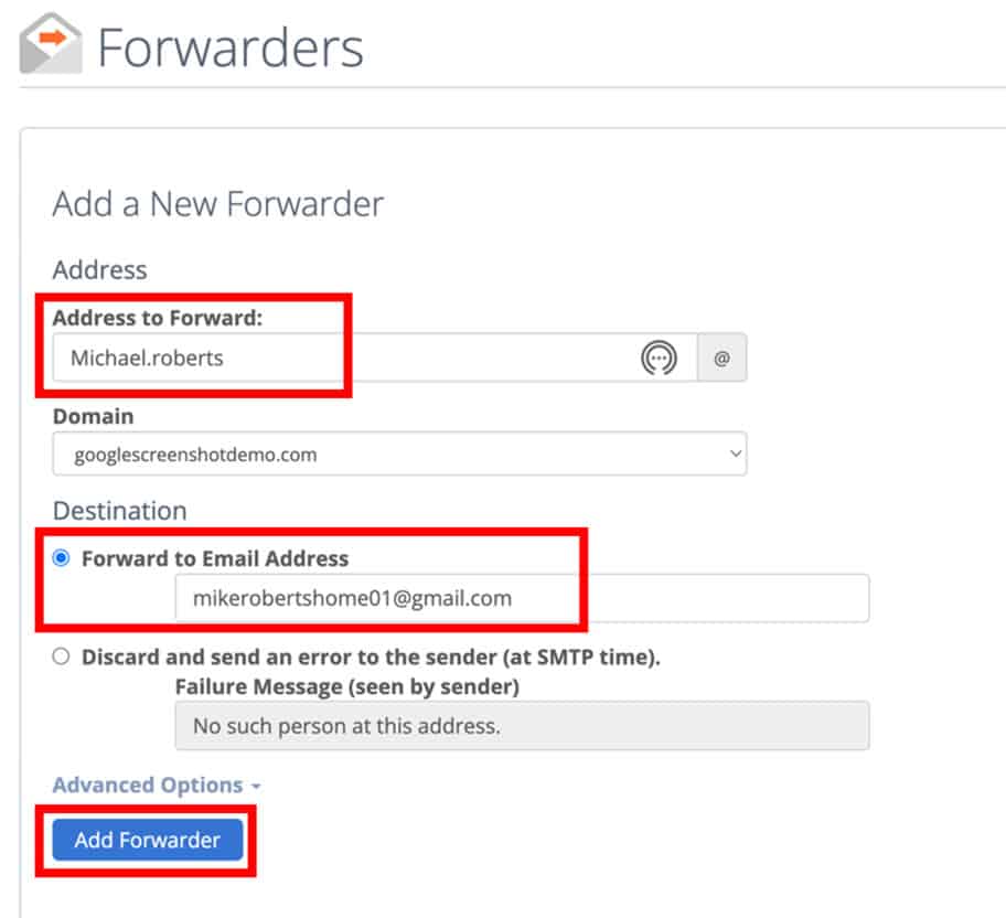 Setting up email forwarding address on Bluehost