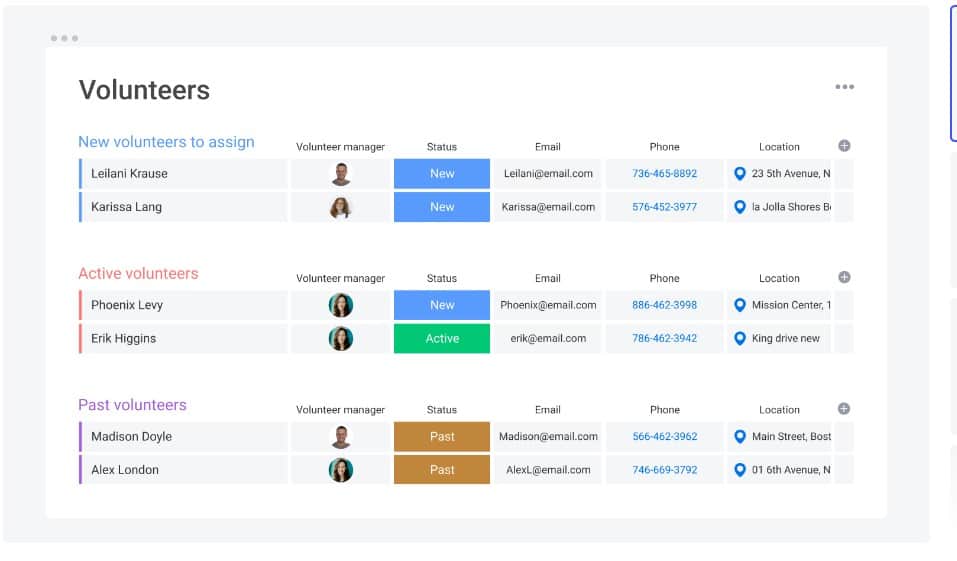 Monday.com Volunteer Management Board for Nonprofits